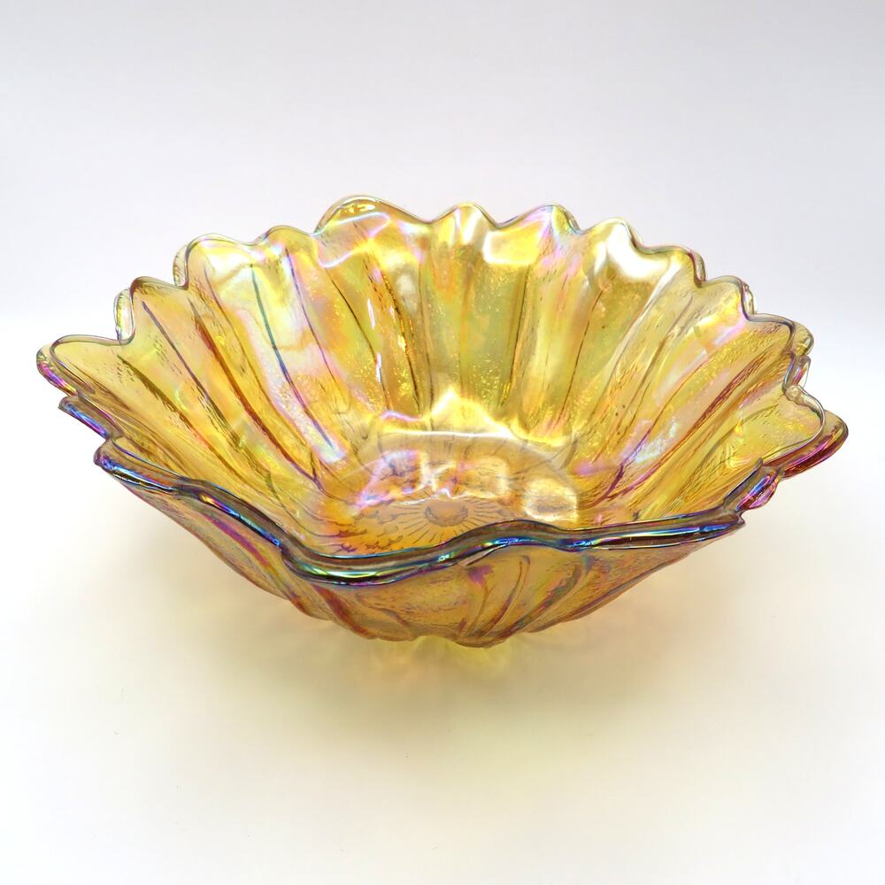 Vintage Indiana Glass Lily Pons Sunflower Bowl Marigold Amber Carnival Glass 7"